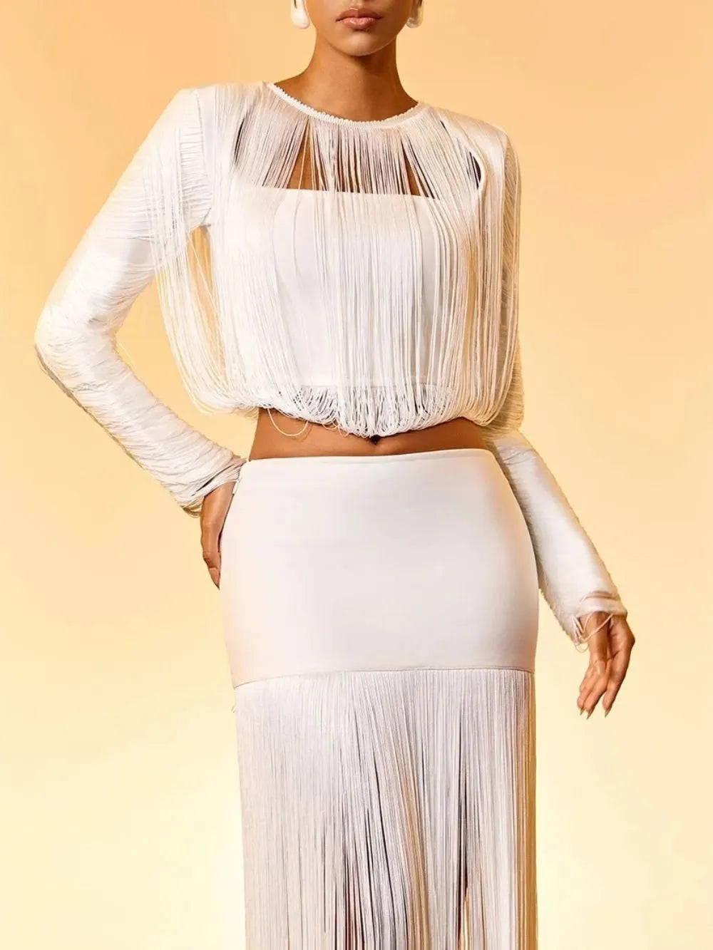 Gunhilda Long Sleeve Fringe Bandage Top Set Flowering Girl