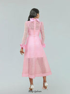 vicky flower embellished lace midi dress in pink Flowering Girl