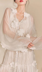 Fayre White Flower Embroidery Midi Dress Flowering Girl