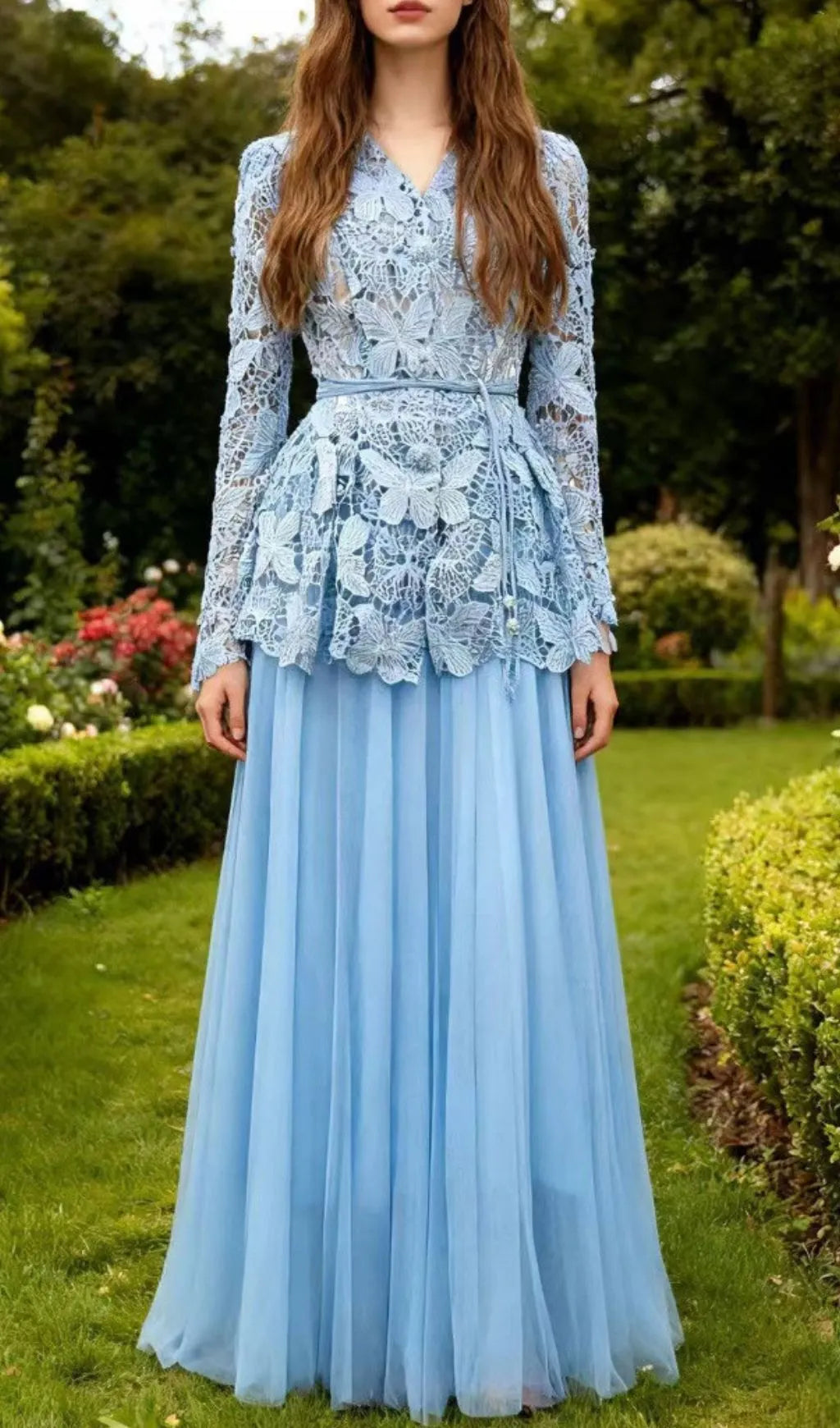 Ionut Long Sleeve Butterfly Mesh Two-Piece Set Flowering Girl