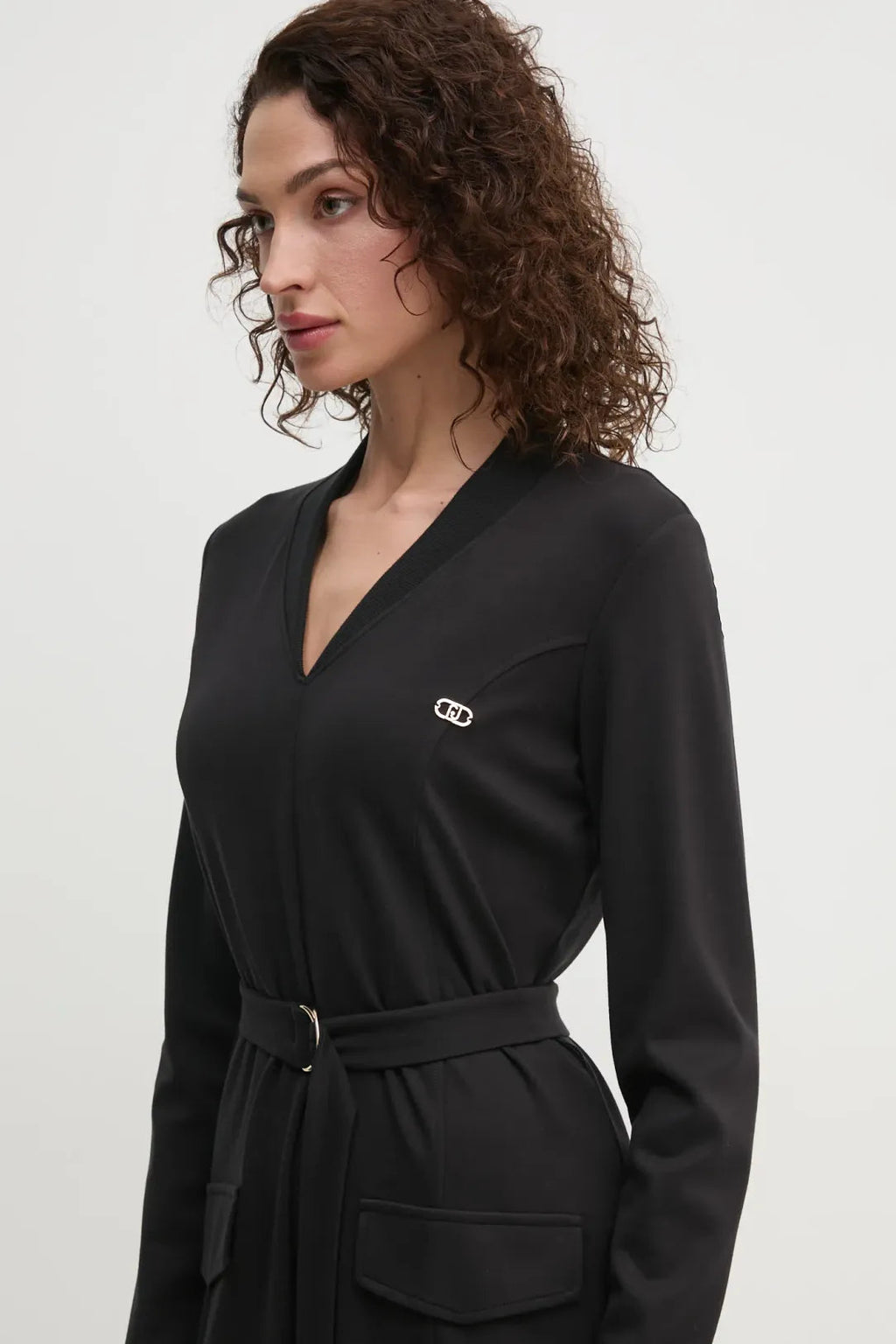Ribbed V-neck mini dress in black Flowering Girl
