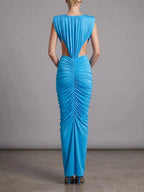 Mali Blue Ruched Cutout Maxi Dress Flowering Girl