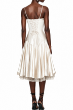 Ivory Spaghetti Strap Satin Lace Underlayer Hem Midi Slip Dress Flowering Girl