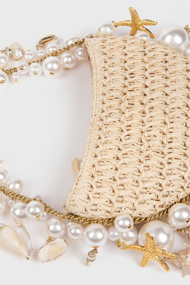 Camilla Shell Pearl Raffia Bag Flowering Girl