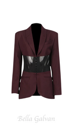 Kamryn Paneled Mesh Blazer In Wine Flowering Girl