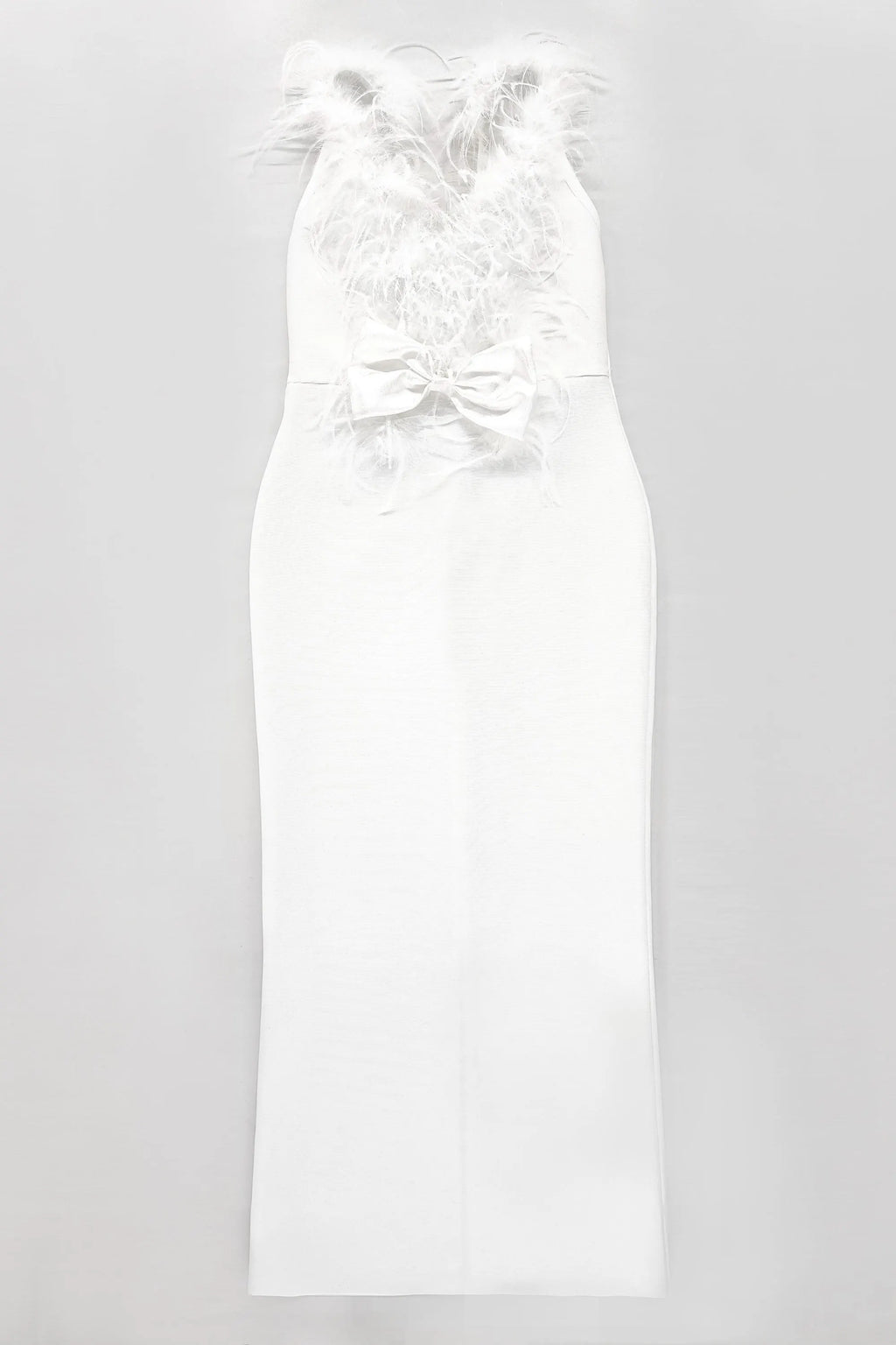 Feather Bow Backless Midi Dresses In White Flowering Girl