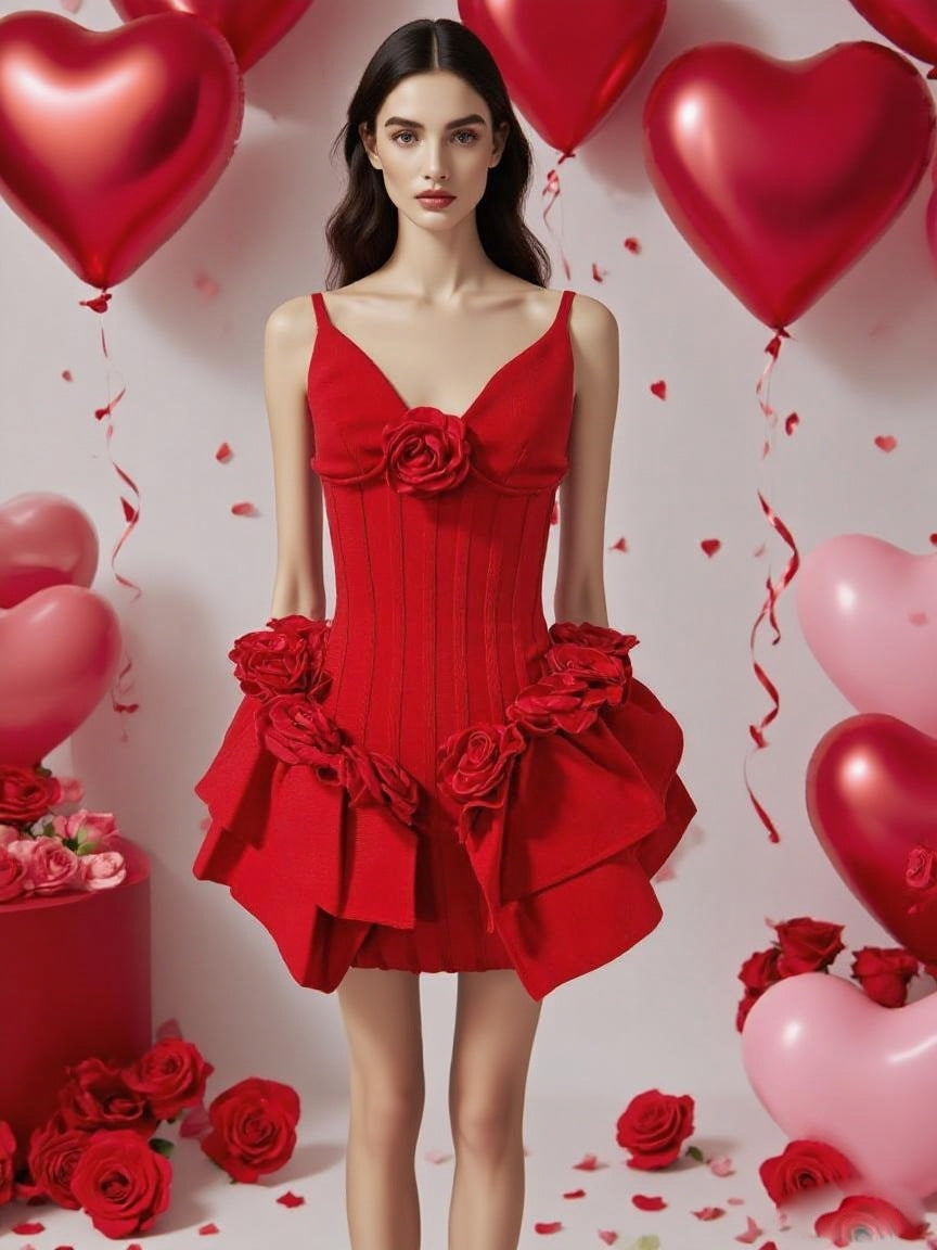 Marcia Sleeveless Sequins Flower Bandage Mini Dress In Red Flowering Girl