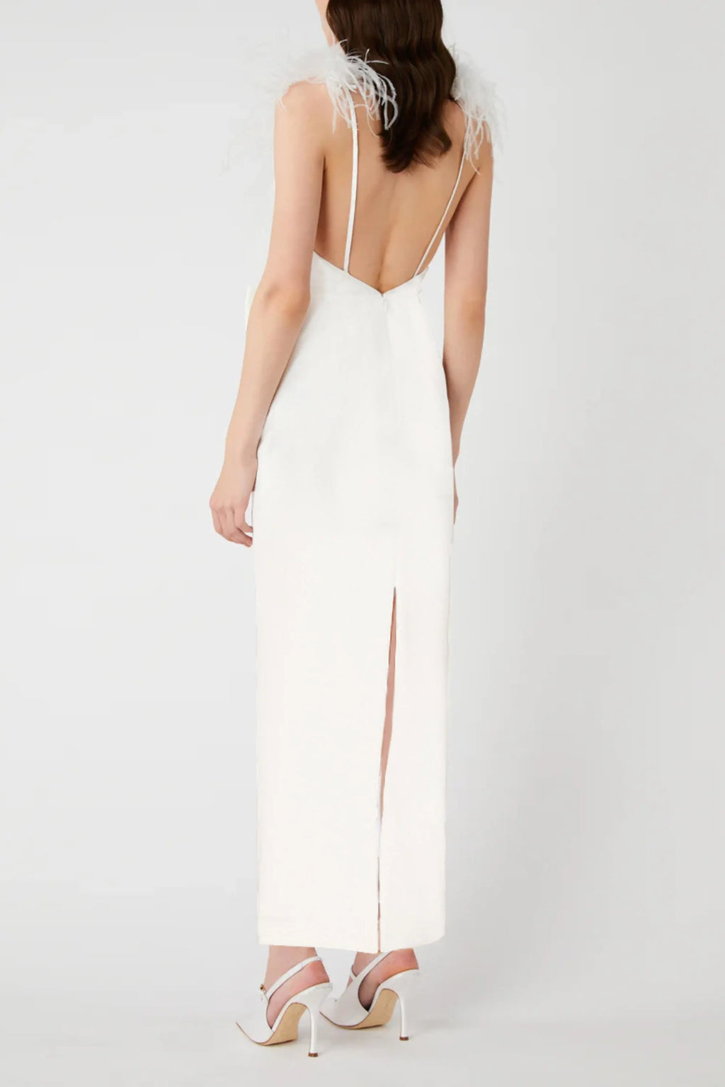 Feather Bow Backless Midi Dresses In White Flowering Girl