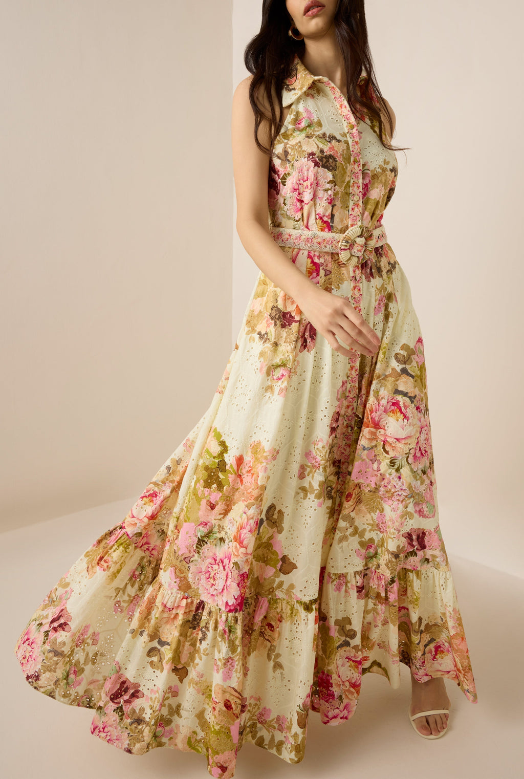 Multicolor Embroidery Print Maxi Shirt Dress Flowering Girl