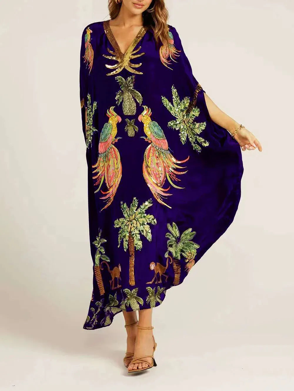 Unique Drop Shoulder Sleeve Coconut Tree Printed Dress Flowering Girl