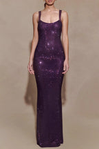 Modesty Sequin Mesh Back Maxi Dress - Purple Flowering Girl