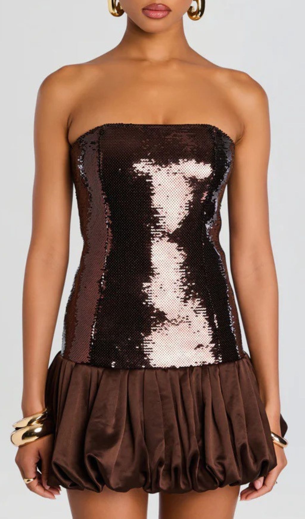 Irén Strapless Sequin Mini Dress Flowering Girl
