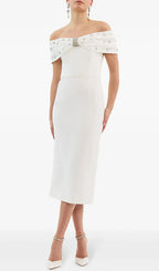 White Crystal Bardot Midi Dress Flowering Girl