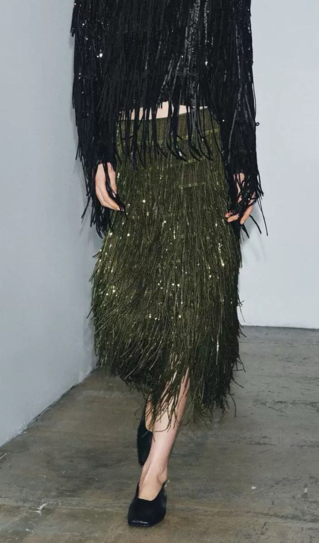 Kalama Green Beaded Tassel Midi Skirt Flowering Girl