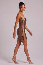 Metallic Bronze Lace-Up Mini Dress Flowering Girl
