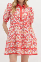 Floral Print Collared Mini Dress Flowering Girl