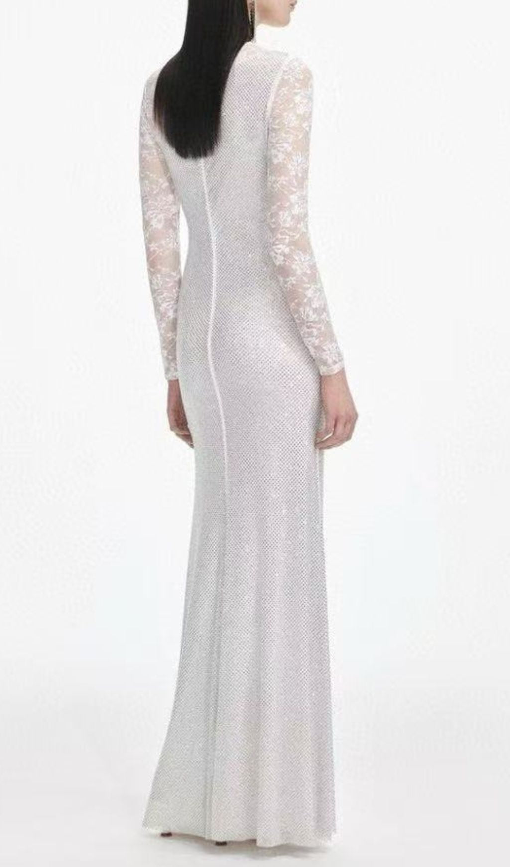 Raerion Rhinestone Lace Split Maxi Dress In White Flowering Girl