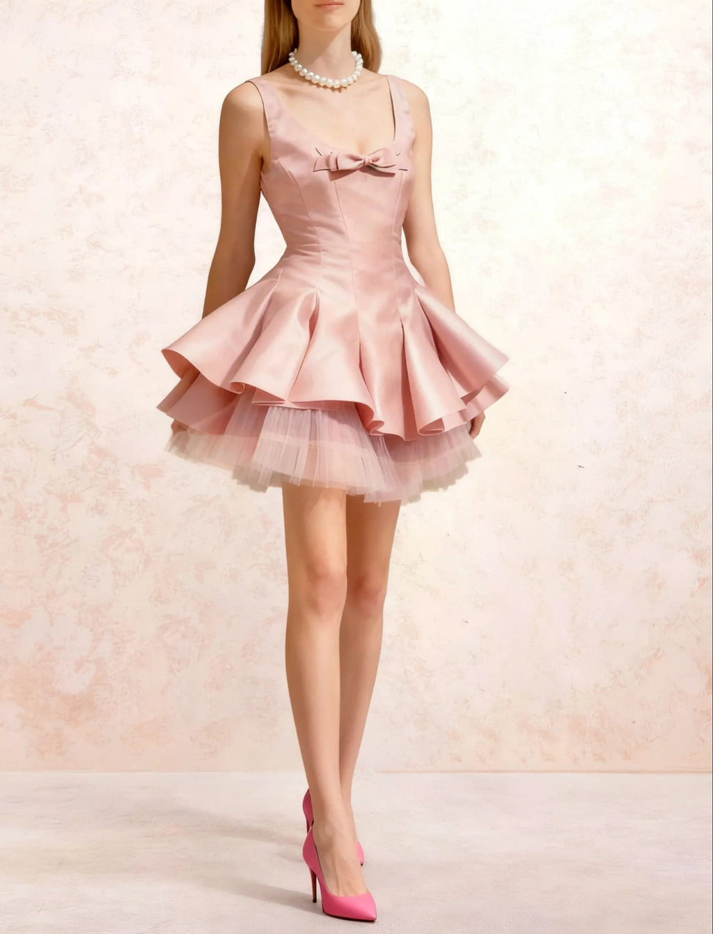 Fluffy Mini Dress In Pink Flowering Girl