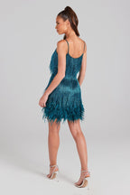 Emerald Tassel Feather Mini Dress Flowering Girl