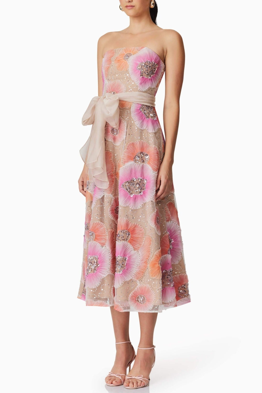Strapless Flower Sequin Embellished Midi Dress Flowering Girl