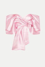 Samira Bow Cross Off Shoulder Satin Top Flowering Girl