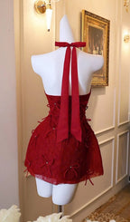Kanon Red Halter Bow Mini Dress Flowering Girl
