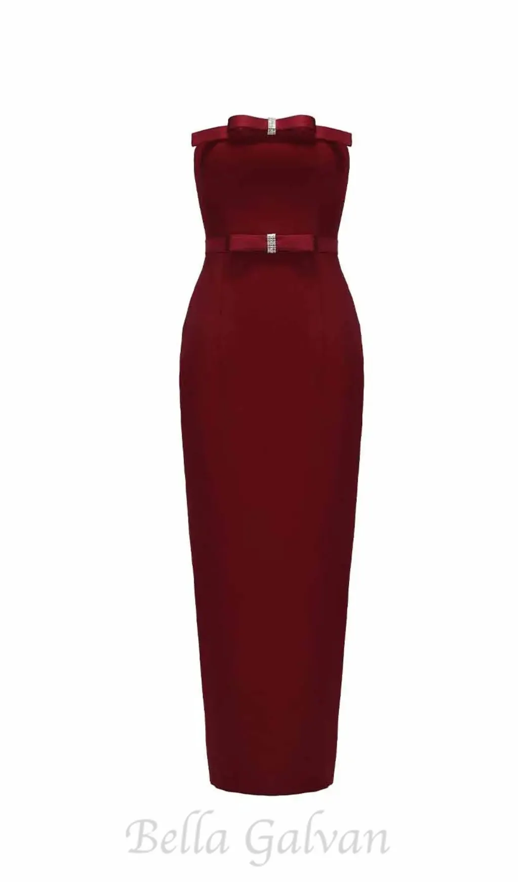 demi bow strapless midi dress in merlot Flowering Girl