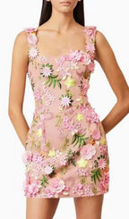 Fyodor Strappy Flower Embroidery Mini Dress Flowering Girl