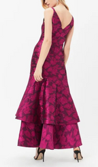Layer Jacquard Maxi Dress In Red Flowering Girl