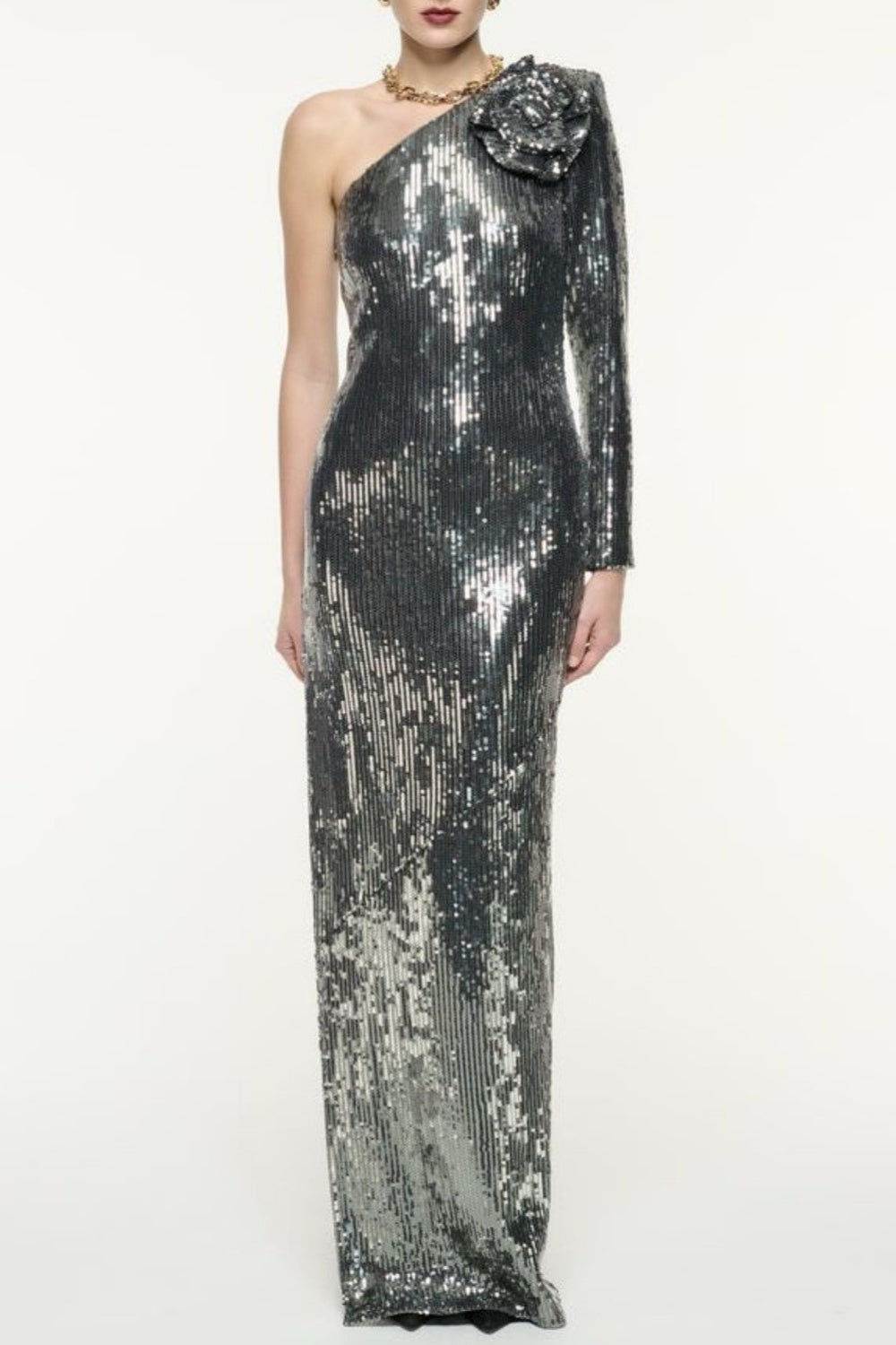Thirza Floral Sequin One Shoulder Maxi Dress Flowering Girl