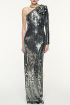 Thirza Floral Sequin One Shoulder Maxi Dress Flowering Girl