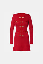 Betty Patch-Pocket Round-Neck Knitted Mini Dress In Red Flowering Girl