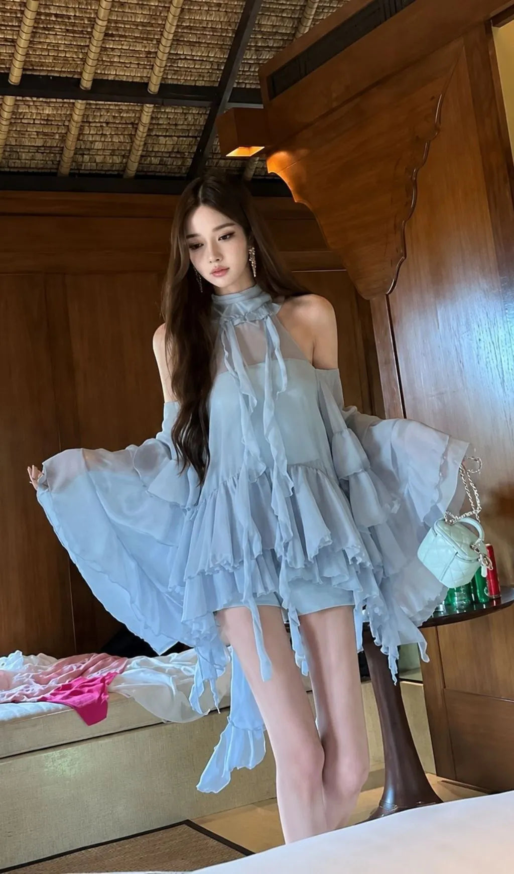 Kylah Blue Ruffle Three-Piece Set Flowering Girl