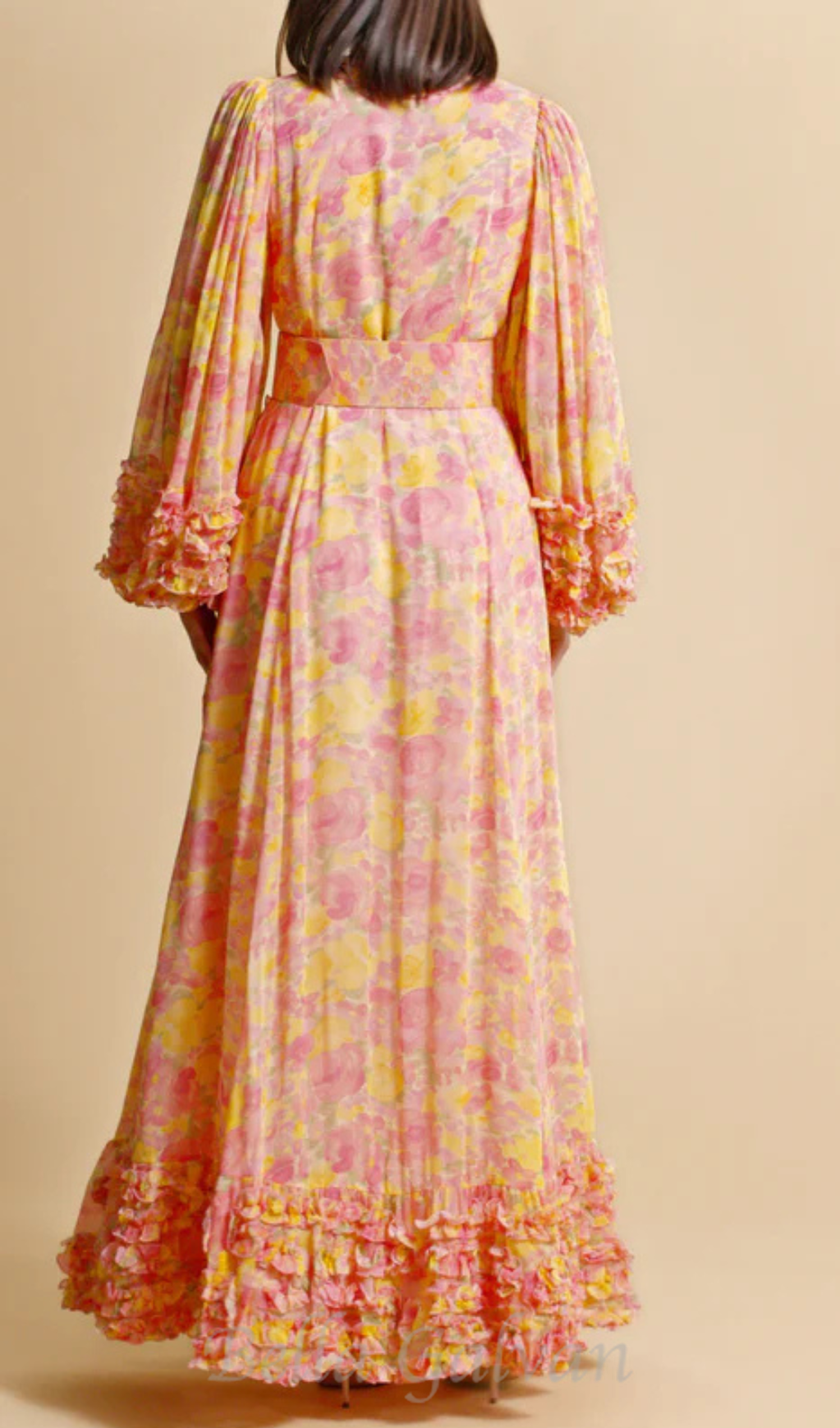 chiffon ruffled wrap maxi dress in orange Flowering Girl