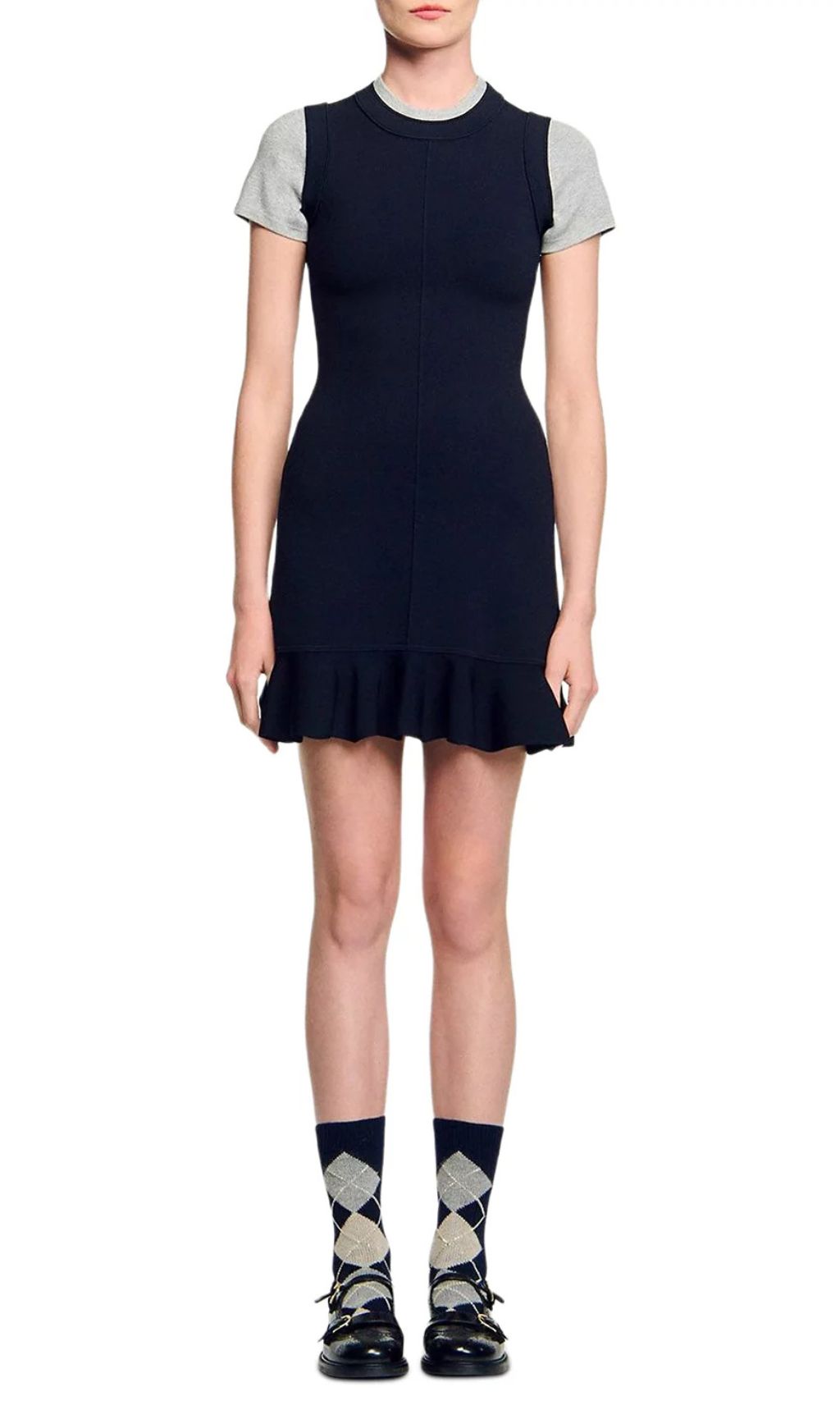 Contrast Short Sleeve Knit Dress Flowering Girl