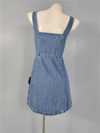 Denim Suspender Square Neck Slim Mini Dress Flowering Girl