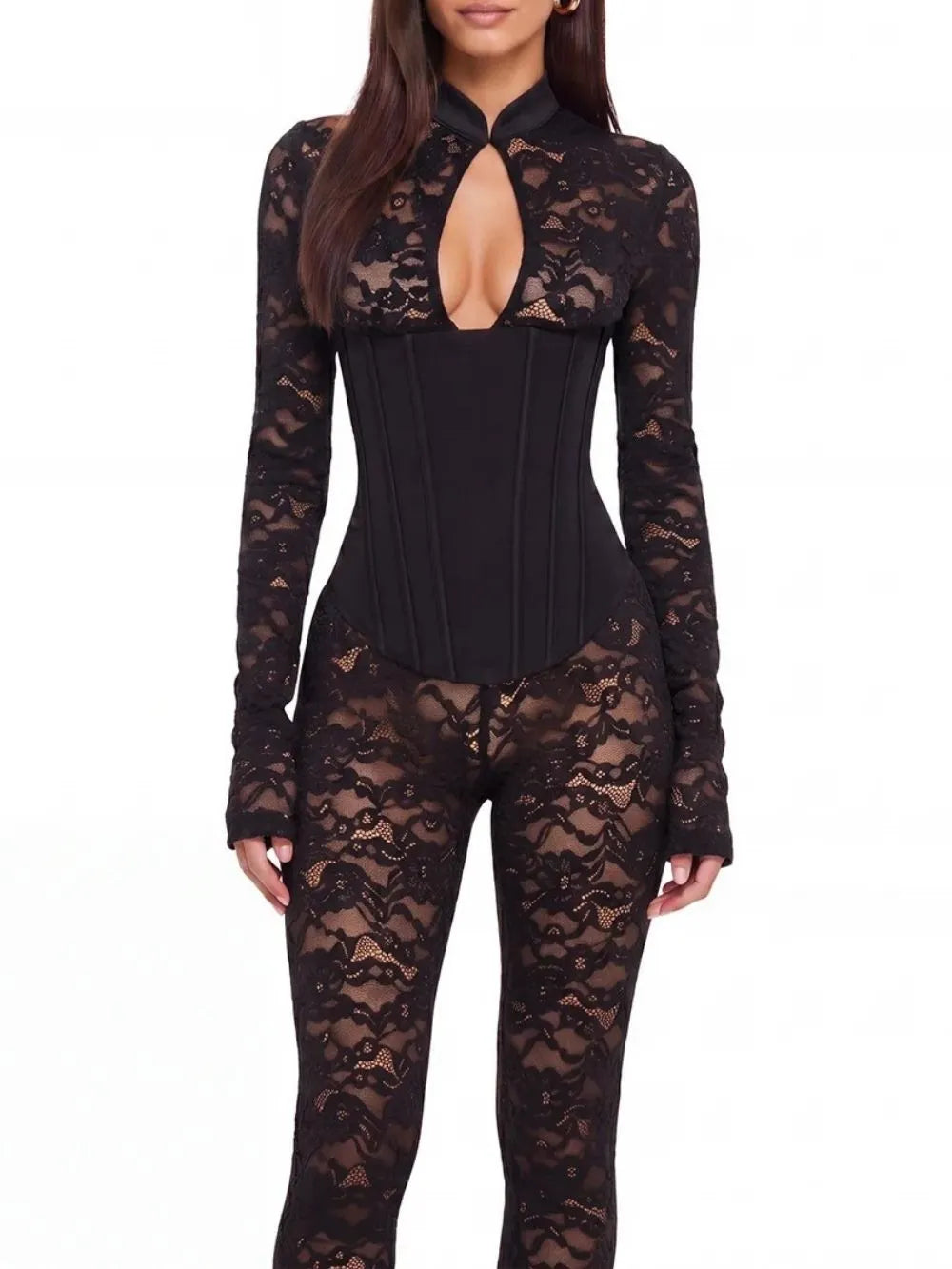 Blysera Lace Capri Jumpsuit In Black Flowering Girl