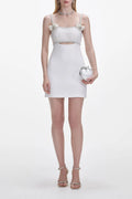 White Crepe Pearl Bow Mini Dress Flowering Girl