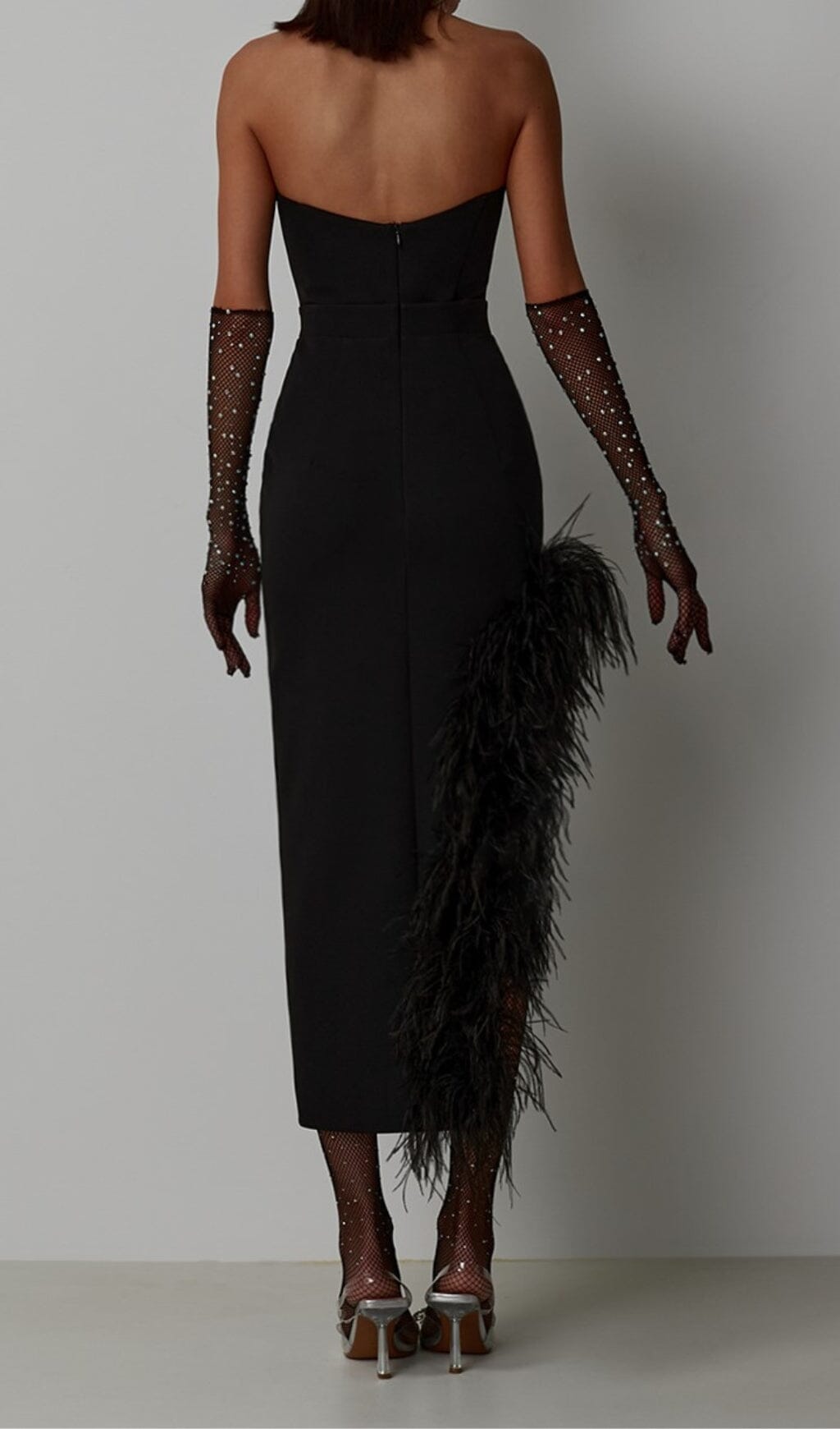 Feather High-Low Dress In Black Flowering Girl