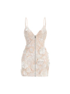 Floral Front Zipper Lace-Up Dress Flowering Girl