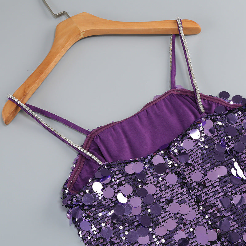Virginia Strappy Sequin Embellished Mini Dress In Purple Flowering Girl