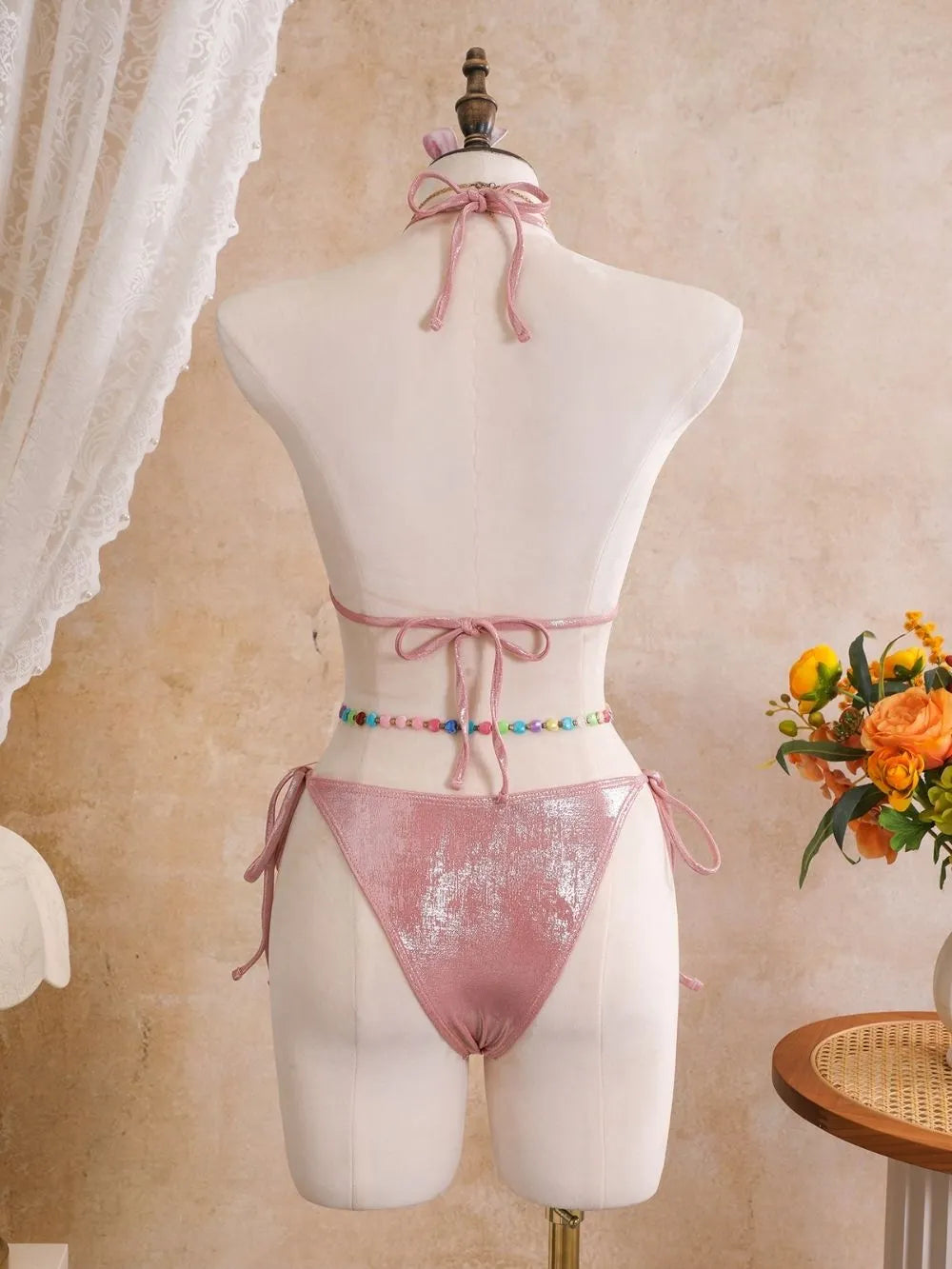 Ambric Pink Flower Three-Piece Swimsuit Flowering Girl