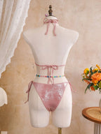 Ambric Pink Flower Three-Piece Swimsuit Flowering Girl