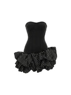 Maleni Black Strapless Bustier Polka Dot Bubble Dress Flowering Girl