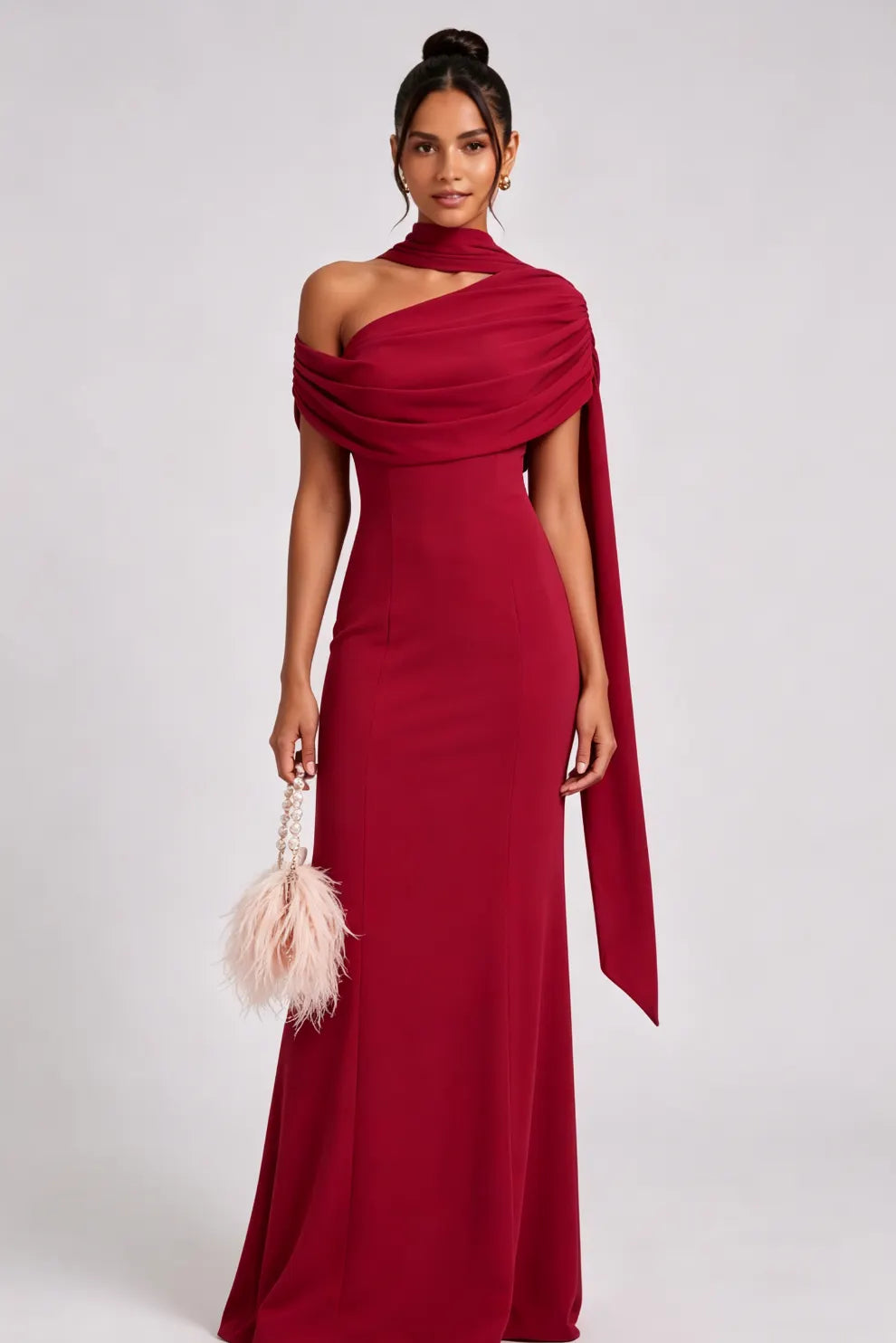 Deep Red Crepe Column Gown Flowering Girl