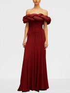 Padded Braided Off-Shoulder Maxi Dress in burgundy Flowering Girl