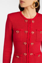 Betty Patch-Pocket Round-Neck Knitted Mini Dress In Red Flowering Girl