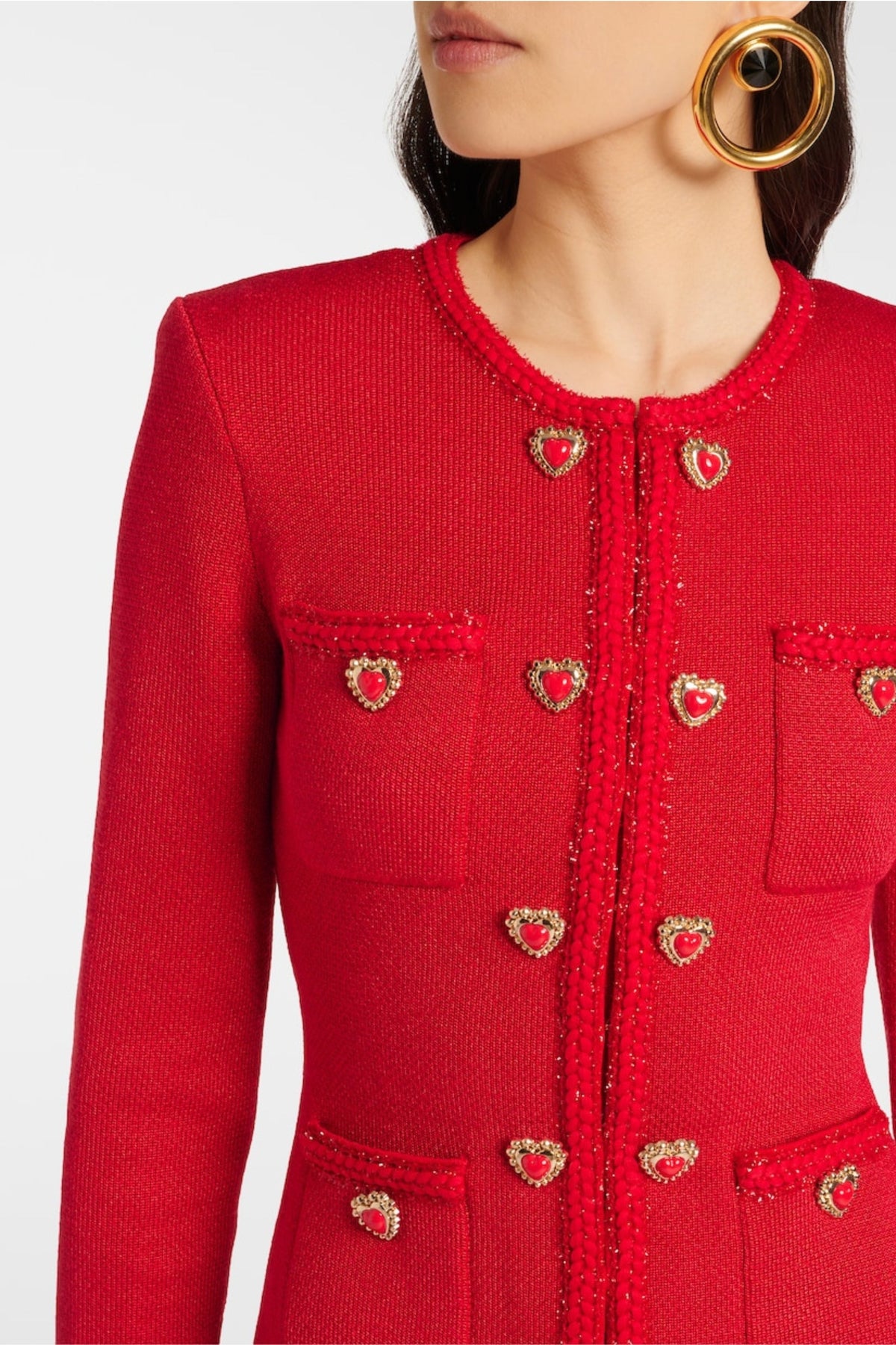 Betty Patch-Pocket Round-Neck Knitted Mini Dress In Red Flowering Girl