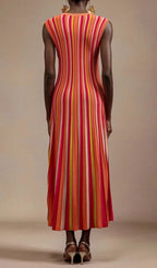 Malyxa Sleeveless Stripe Knit Midi Dress In Orange Flowering Girl