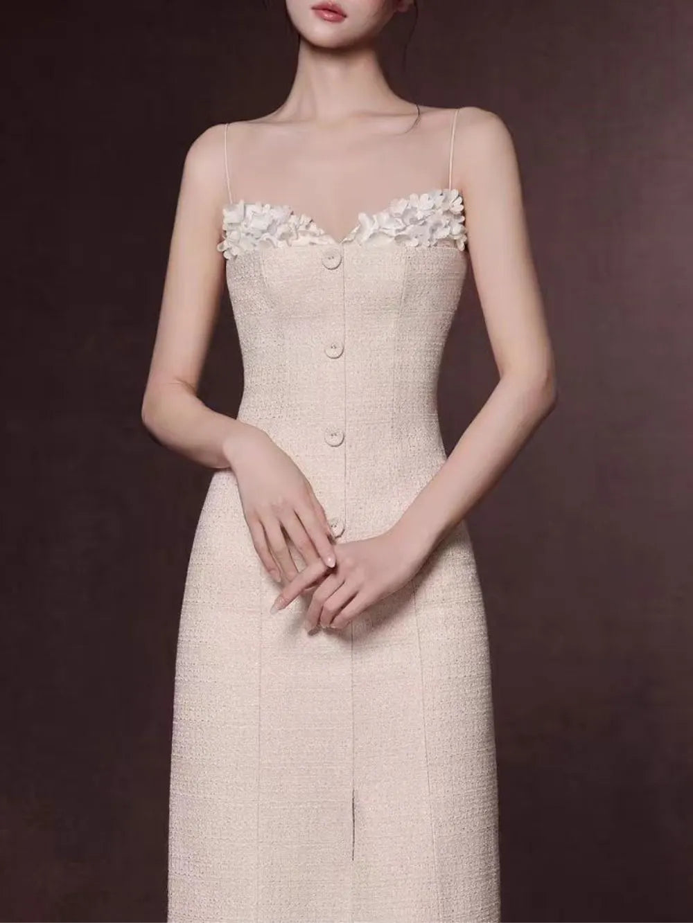 Juana Beige Strappy Slit Midi Dress Flowering Girl
